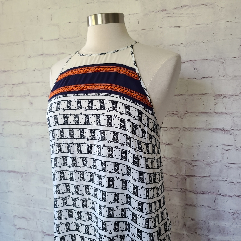 THML Nautical Flag Print Embroidered Rope Detail Halter Neck Tank Medium